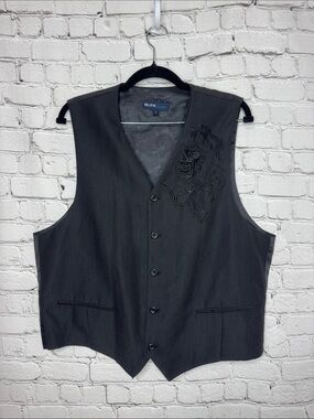 Elite Eddie Domani Men’s L Black Pinstripe Embroidered Crest Dress Vest